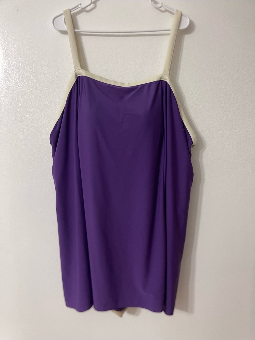 Roaman's Purple one piece swim suit with Cream Trim sz 34W